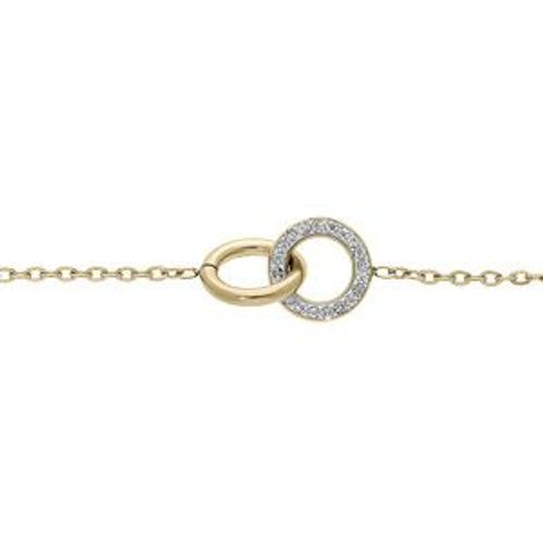 Bracelet Acier Et Pvd Jaune Double Anneaux 1 Lisse Et 1 Oxydes Blancs Sertis 16+3cm