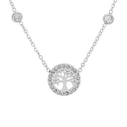 Collier Acier Avec Infini Et Arbre De Vie Et Oxydes Blancs Sertis 41+5cm