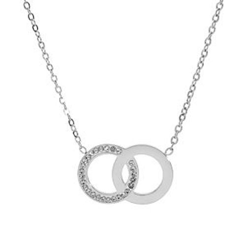 Collier Acier 2 Cercles Entrelacés 1 Lisse Et 1 Avec Oxydes Blancs 40+5cm