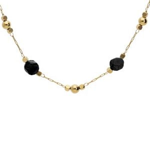 Collier Acier Et Pvd Jaune Boule Faceté Noire 39+5cm