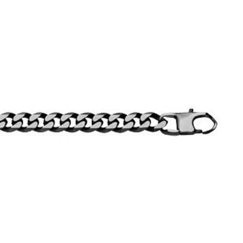 Bracelet Acier Maille Gourmette 6mm Pvd Brossé Aspect Patiné Chanfrin Noir 19cm