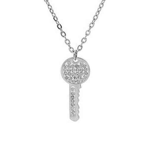 Collier Acier Clef Oxydes Blancs Sertis 40+4cm