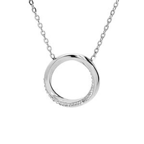 Collier Acier Cercle Avec Oxydes Blancs Sertis 40+4cm