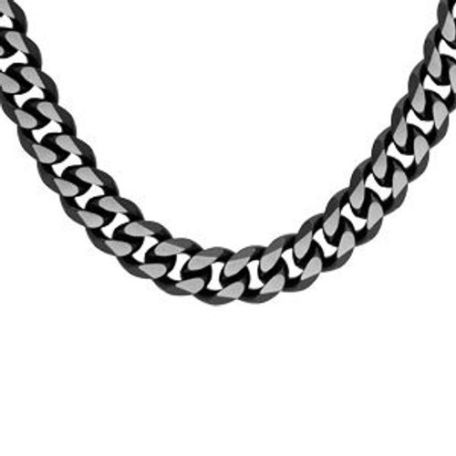 Collier Acier Maille Gournette 8mm Pvd Brossé Aspect Patiné Chanfrin Noir 55cm