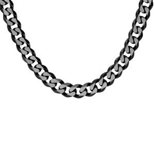 Collier Acier Maille Gourmette 6mm Pvd Brossé Aspet Patiné Chanfrin Noir 55cm