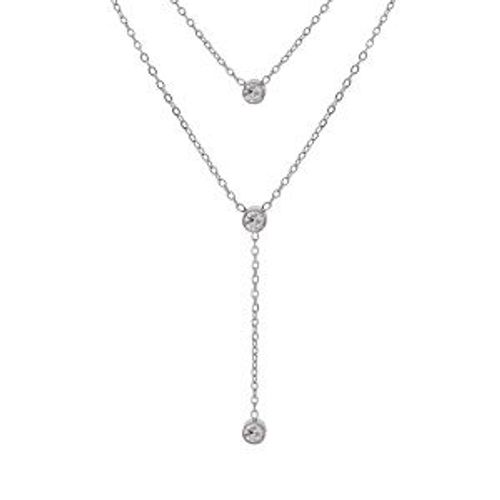 Collier Acier Forme Y Avec 3 Oxydes Blancs Sertis 38+4cm