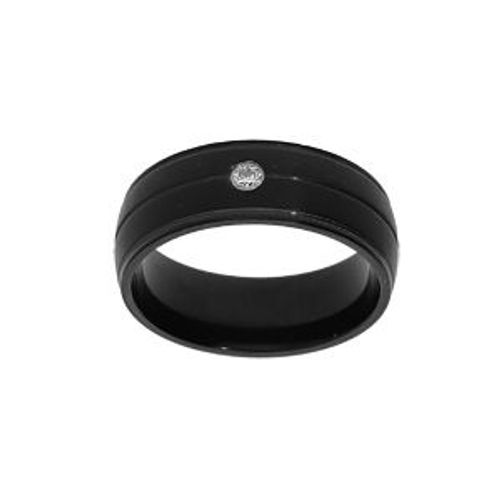 Bague Acier Pvd Noir Avec Oxyde Blanc