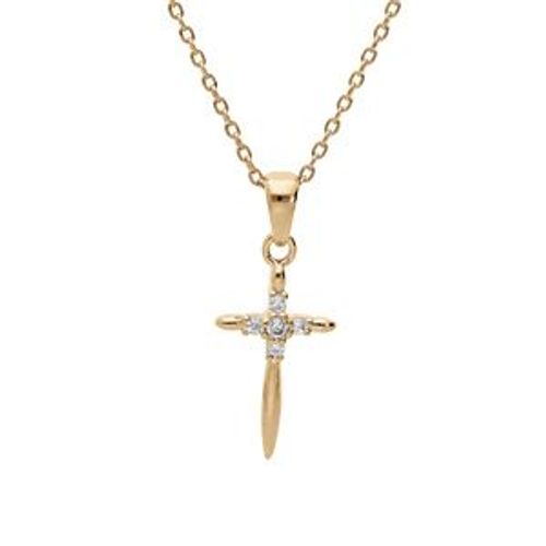 Collier Plaqué Or Pendentif Croix Avec Oxydes Blancs Sertis 40+5cm