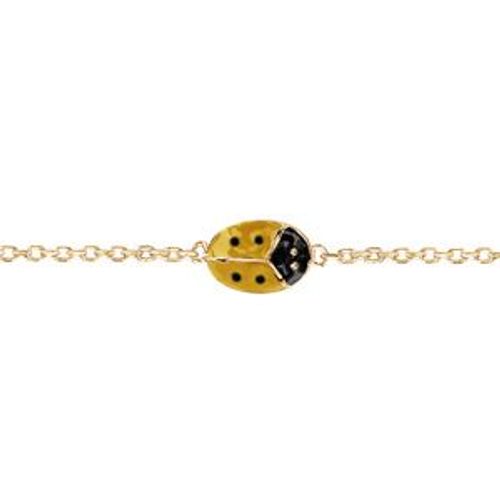 Bracelet Plaqué Or Coccinelle Résine Jaune Et Point Noir 16cm Réglable 14