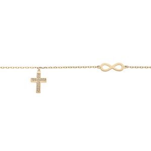 Bracelet Plaqué Or Infini Et Pampilles Croix Oxydes Blancs Sertis 16+3cm