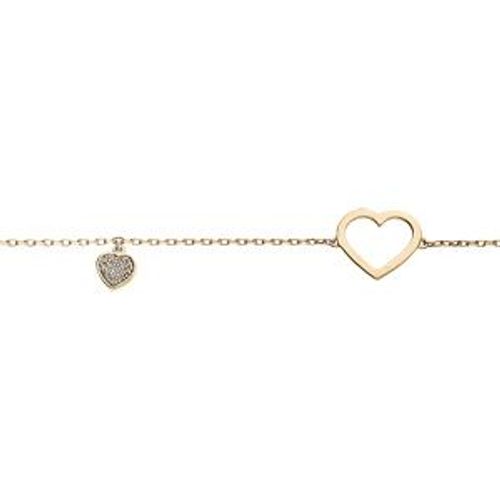 Bracelet Plaqué Or Coeur Évidé Et Pampille Coeur Oxydes Blancs Sertis 16+3cm