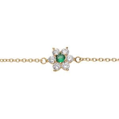 Bracelet Plaqué Or Pendentif Marguerite Oxydes Centre Vert Foncé Et Contour Blancs Sertis 16+2.5cm