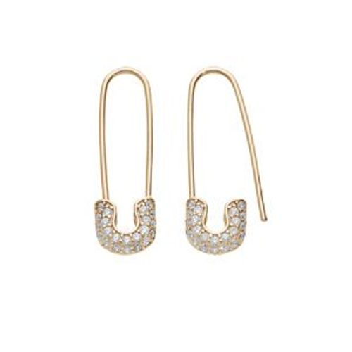 Boucles D'oreilles Plaqué Or Epingle A Nourrice Oxydes Blancs Sertis