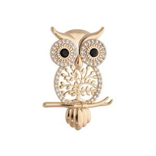 Broche Plaqué Or Hibou - Chouette +Arbre De Vie Et Oxydes Sertis Blancs Et Noirs