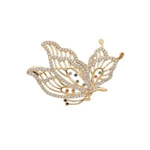 Broche Plaqué Or Papillon Oxydes Multi Couleurs