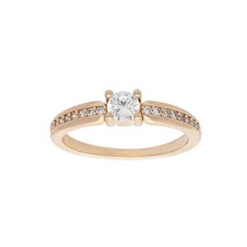 Bague Plaqué Or Solitaire Serti Rail Oxydes Blancs