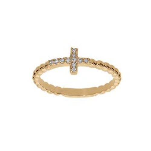 Bague Plaqué Or Boules Avec Croix Oxydes Blancs Sertis