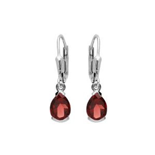 Boucles D'oreilles Argent Rhodié Dormeuse Poire 7x5mm Grenat Véritable