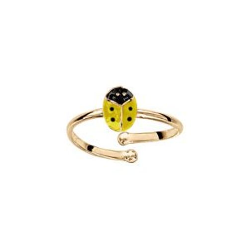 Bague Plaqué Or Enfant Coccinelle Résine Jaune Et Point Noir Réglable Diamètre 42 Au 46