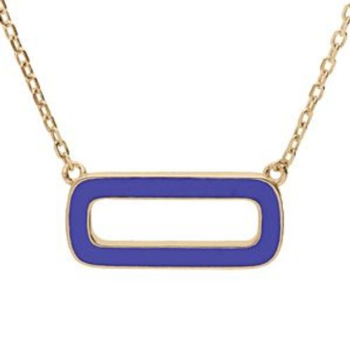Collier Argent Doré Pendentif Rectangulaire Résine Bleue 42+3cm
