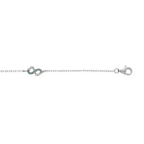 Bracelet Argent Rhodié 3 Infinis Avec Oxydes Verts Sertis 15+3cm