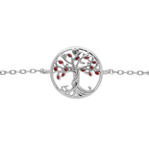 Bracelet Argent Rhodié Arbre De Vie Résine Rouge 15+2.5cm
