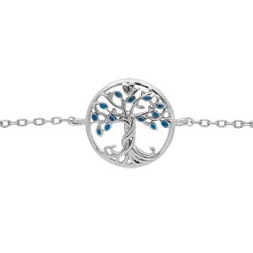Bracelet Argent Rhodié Arbre De Vie Résine Bleue 15+2.5cm
