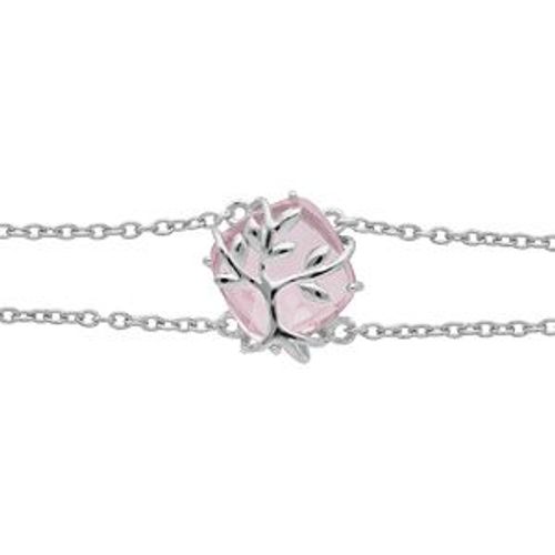 Bracelet Argent Platiné Oxyde Rose Avec Arbre De Vie 16+3cm