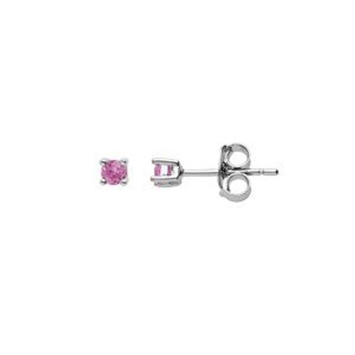 Boucles D'oreilles Tige Argent Rhodié Pierre Véritable Tourmaline Rose 2.5mm