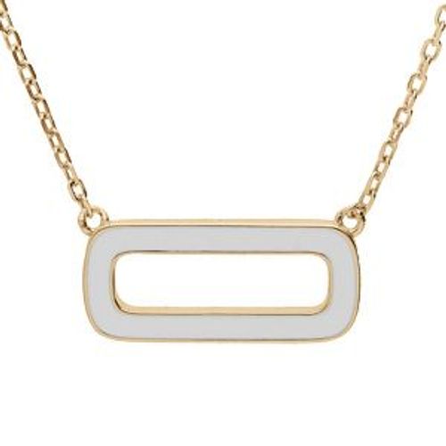 Collier Argent Doré Pendentif Rectangulaire Résine Blanche 42+3cm