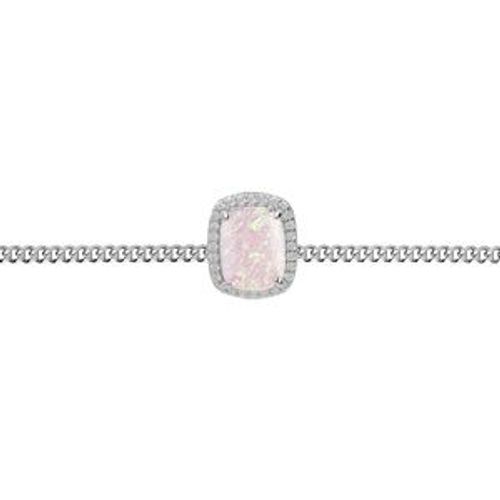 Bracelet Argent Rhodié Opale Rose Imitation Et Oxydes Blancs Sertis 15.5+3cm