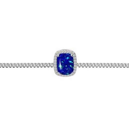 Bracelet Argent Rhodié Opale Bleu Imitation Et Oxydes Blancs Sertis 15.5+3cm