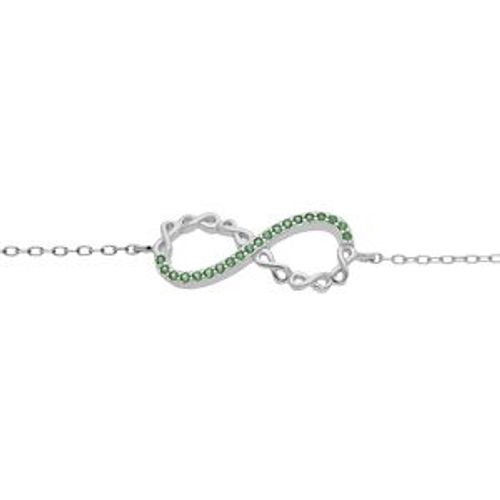 Bracelet Argent Rhodié Infini Avec Oxydes Verts 16+3cm