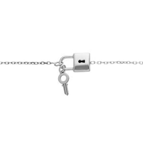 Bracelet Argent Rhodié Cadenas Et Clef 16+3cm