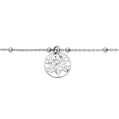 Bracelet Argent Rhodié Fine Boules Pampille Arbre De Vie 16+3cm