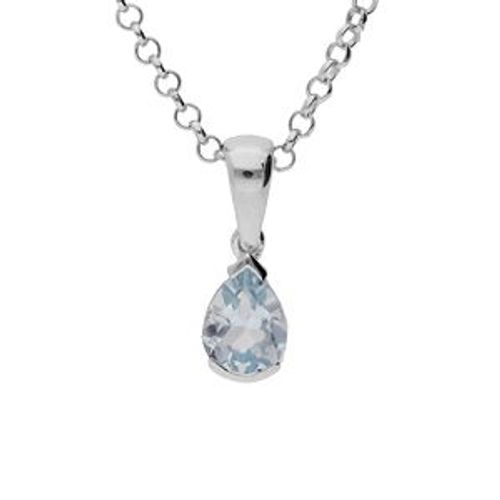 Collier Argent Rhodié Pendentif Poire 8x6mm Topaze Bleu Véritable 40+5cm