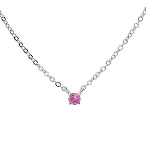 Collier Argent Rhodié Pendentif Pierre Véritable Tourmaline Rose 3mm 38+5cm