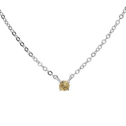 Collier Argent Rhodié Pendentif Pierre Véritable Citrine 3mm 38+5cm