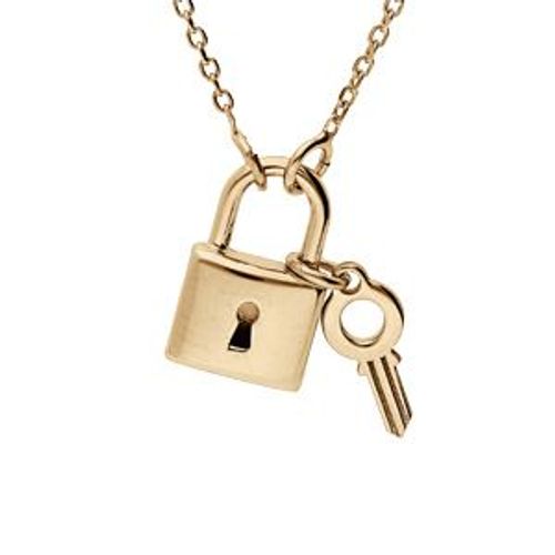 Collier Argent Et Dorure Jaune Cadenas Et Clef 38+4cm