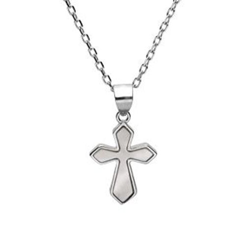 Collier Argent Rhodié Pendentif Croix Nacre Blanche 39+4cm