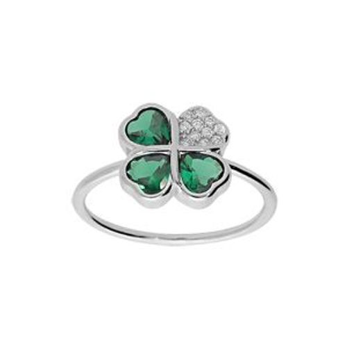 Bague Argent Rhodié Trèfle Et Coeur 10mm Oxydes Verts
