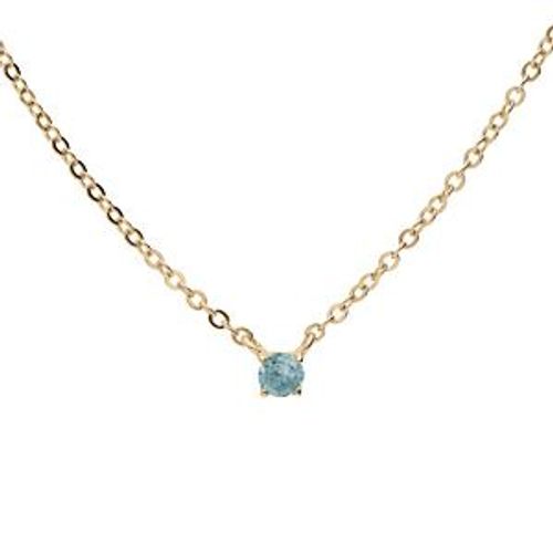 Collier Plaqué Or Pendentif Pierre Véritable Topaze Bleu 3mm 38+5cm