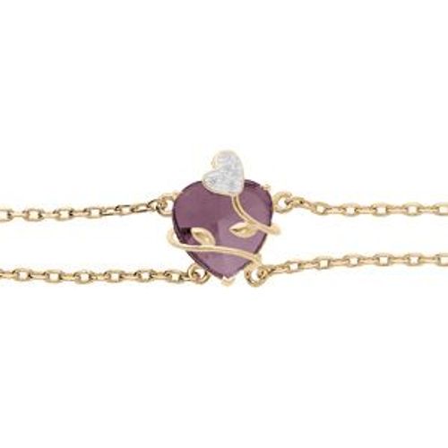 Bracelet Plaqué Or Coeur Oxyde Violet Avec Volute 15+3cm