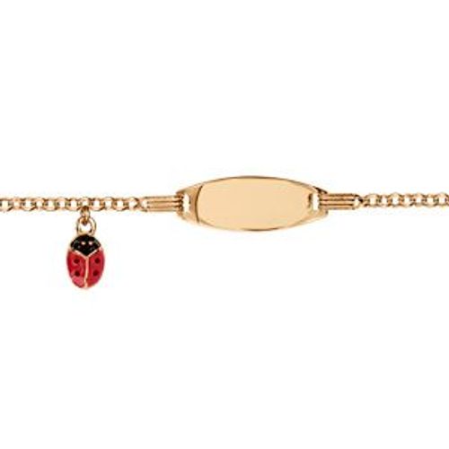 Gourmette Plaqué Or Bébé Plaque Ovale Pampille Coccinelle Rouge 13+2cm