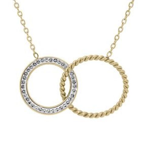 Collier Acier Et Pvd Jaune Double Anneau Entremélé 1 Avec Oxydes Blancs Sertis Et 1 Torsadé 40+4cm