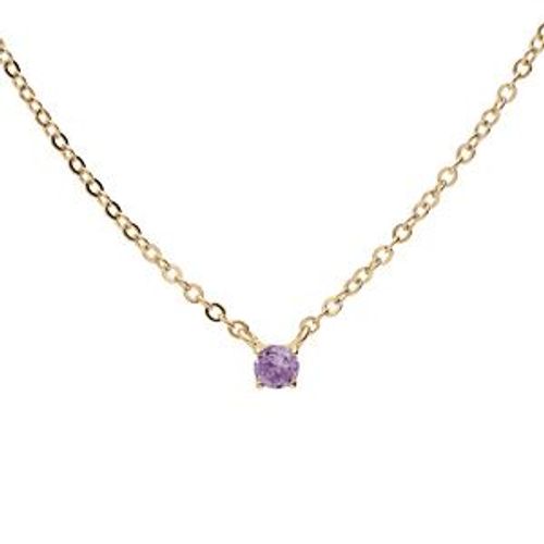 Collier Plaqué Or Pendentif Pierre Véritable Améthyste 3mm 38+5cm