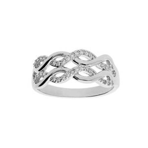 Bague Argent Rhodié 2 Rangs Motifs Infinis Oxydes Blancs Sertis