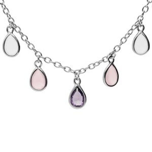 Collier Argent Rhodié Pampilles Forme Goutte Oxydes Multi Couleurs 36+6cm
