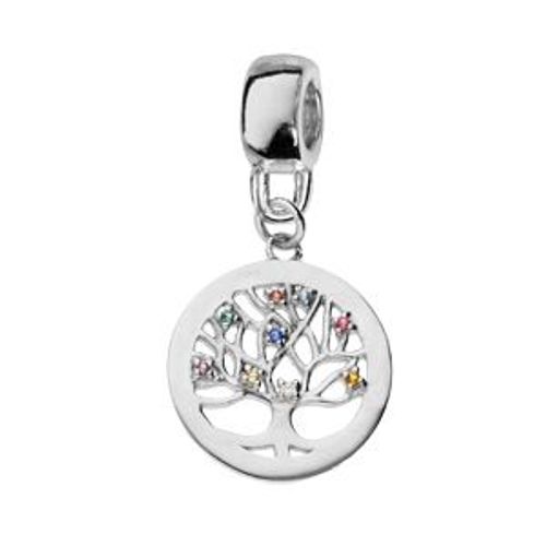 Thabora Charms Coulissant Argent Platiné Suspendu Arbre De Vie Oxydes Multi Couleurs Sertis