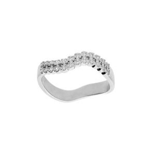 Bague Argent Rhodié Forme Vague 2 Rangs Oxydes Blancs Sertis